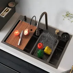 Handmade Kitchen Sink Waterfall 30X18X19 Inch Vessel Sink Single Bowl Matt Finish With Inbuild Pull Down Foucet N99 Vessel Sink-image-96