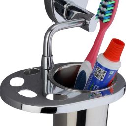 Chrome Finish Toothbrush & Tumbler Holder for Bathroom -Wall Mountable & Stylish 5 inch 1 Bar Towel Rod-20