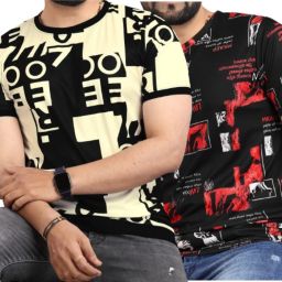 Pack of 2 Men Printed Round Neck Polyester Multicolor T-Shirt-image-97