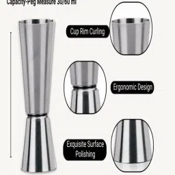 dynore (Set of 3)- Stainless Steel Tall Peg Measure 30 & 60 ml with 2 Wine Pourer (Silver)-picture-5