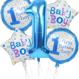 Printed 1st Birthday Boy Foil Balloon Set(Pack of 5-Blue) Balloon-image-2