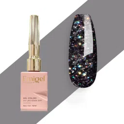 UV Gel Nail Polish BLACK 027|Cured With UV LED Lamp, Super Glossy Finish, 12ml BLACK GLITTER-image-59