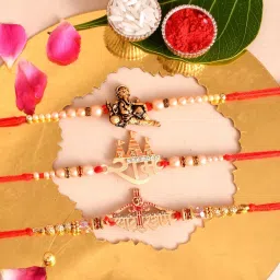 Religious 24-111-GNSH-RAM-K.SHYAM-3PC, Rakhi for brother Mauli Thread Rakhi, Greeting Card, Chawal Roli Pack Set-image-40