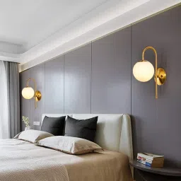 homeselite Frosted Glass Globe Shade Wall Mounted Light Fixture Golden (Bulb not Included) Ceiling Light Ceiling Lamp image 3