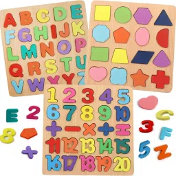 Wooden Alphabet,Number and Shapes Learning Educational Puzzle Board Toy Set of 3-6