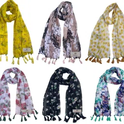 Printed Chiffon Women Multicolor Stole, Fancy Scarf-image-84
