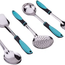 Serving And Cooking Spoons Set of 5 pc, Stainless Steel, Plastic Cutlery Set-27