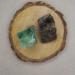 Aqua Marine Obsidian + Labrodite Crystal Combo with Bark Coaster for Healing Regular Square Crystal Stone-image-27