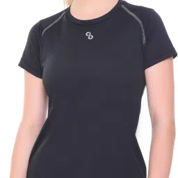 Women Solid Round Neck Polyester Black T-Shirt-image-7