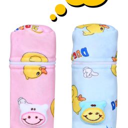 Soft Plush Stretchable Baby Feeding Bottle Cover with Easy to Hold Strap and Zip | Suitable for 120ml & 150ml Feeding Bottles| Overall Print Pack of 2 (Pink & Blue, Zip Closure 120ml,150ml/4OZ,5OZ)-picture-3