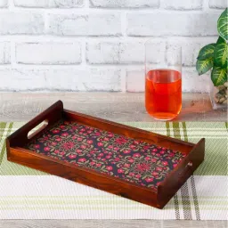 Floral Ornament Brown Teak Wood & MDF Serving Tray Reinvention factory-picture-0