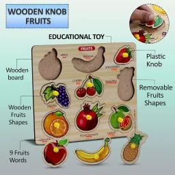 shalafi Combo Wooden Fruits & Vegetables Name Matching Peg Puzzle Board Learning Toys image 5