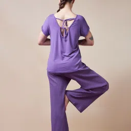 Women Solid Scoop Neck Pure Cotton Purple T-Shirt-picture-5