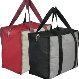 Small Size Canvas Shopping Bags for Carry Milk Grocery Fruits Vegetable with Reinforced Handles jhola Bag-Pack of 2 (Black & Maroon) Pack of 2 Grocery Bags-42