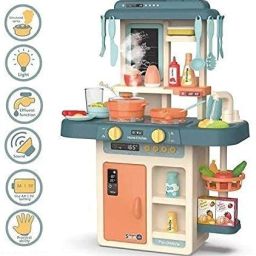 Kitchen Set for Kids Girl 42 Piece Kitchen Set, Smoky, Music,Real Water Tap Blue-picture-28