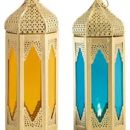 Morrocan Blue, Yellow Iron Table Lantern-picture-25