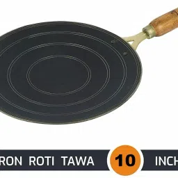 ( Size -10 Inches ) Original Premium Handmade Loha Iron Lokhand Roti / Chapati Tawa with Polished Wooden Handle Tawa 25 cm diameter-17