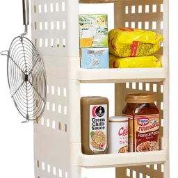Fizzy 4 Tier Multi-Purpose Plastic Storage Organizer Rack for with Wheels-IVORY Plastic Kitchen Trolley-13