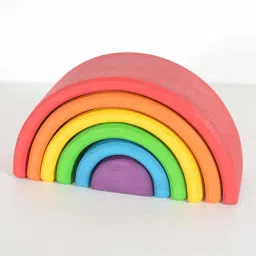 skywalk 7Pcs Wooden Rainbow Stacking Game Learning Toy Geometry Building Blocks Nesting Stacker Colourful Educational Toys Puzzle image 3