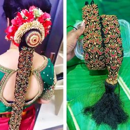 Maggam Work Poola Jada for Wedding Bridal Bharatanatyam Savaram Hair Braid Extension-image-7