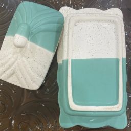 your local store White Aqua Ceramic Rectangle Shape Storage Container Butter Ghee Cheez - 400 ml Butter Dish Serving Set image 3