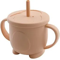 Baby silicon cup with straw training system, BPA free Sippy cup (Peach Nougat)-26
