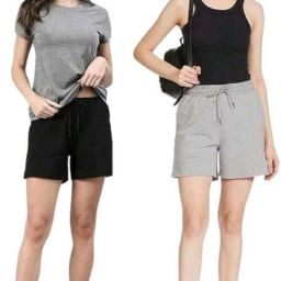Pack of 2 Solid Women Black, Grey Regular Shorts-image-51