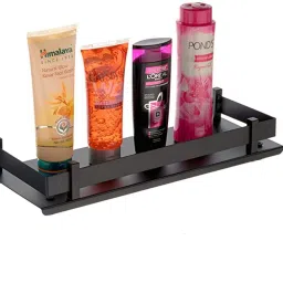 Bathroom Accessories helf Matt Black Bathroom Shelves 12 x 5 inch Wall Mount BLACK Towel Holder-image-1
