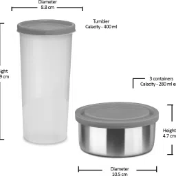 milton New Steel Combi Lunch Box, 3 Containers and 1 Tumbler with Jacket, Set of 4, Cyan 4 Containers Lunch Box image 5