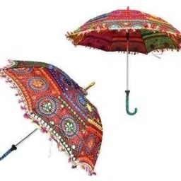 Sun Protection Rajasthani Handicraft Walking Stick Multicolour Umbrella for Decoration Umbrella-14