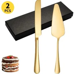 Pack 2 Pcs Cake Cutting Knife and Server Set Pie Spatula Kitchen Tool Set Stainless Steel Cake Server-2