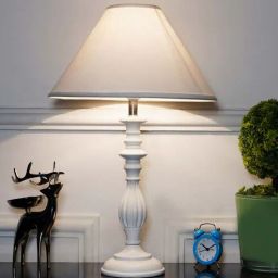 kapoor lampshades Lorette hand crafted Solid wood white finish table lamp With White Cotton Shade-picture-4