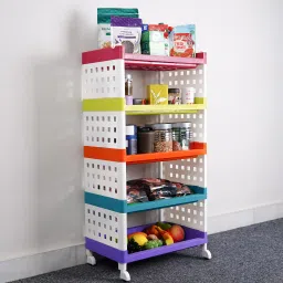 5 Tier Multipurpose Storage Shelf Rack with Wheels | Storage Organizer Cart Plastic Kitchen Trolley-image-51