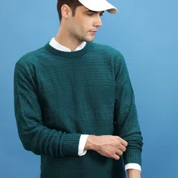 highlander Men Solid Round Neck Green Sweater-picture-3