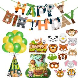 Jungle Safari Birthday Decoration- Banner, Balloons, Cap And Masks (Pack of 41)-image-72
