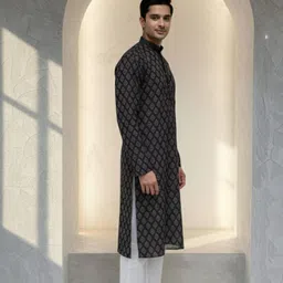 jugg jugg jeeyo Men Self Design Silk Blend Straight Kurta-picture-45
