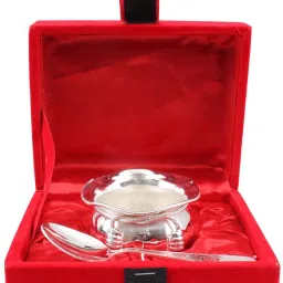 Set of 1,Silver Plated M design Bowl with 1 Spoon Bowl, Spoon Serving Set (Pack of 2) Bowl, Spoon Serving Set (Pack of 1) Brass Decorative Platter-41