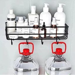 Bathroom sampoo botal storage organizer and hook Steel Wall Shelf-image-85