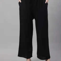 Women Flared Black Viscose Rayon Trousers-image-77