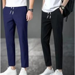 Pack of 2 Men Solid Dark Blue, Black Track Pants-image-16