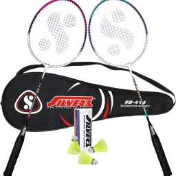 SB-414 Badminton Combo- 2 Rackets with Shuttle Pack of 3 Badminton Kit-10
