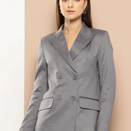 Women Solid Double Breasted Formal Blazer-image-32