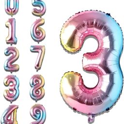Solid Birthday/Anniversary Party Decoration Foil Plain 3 Number 32" Helium Supported Letter Balloon-image-13