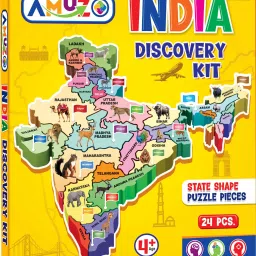 India Discovery Kit. India map puzzle with state capitals and state animals.-6