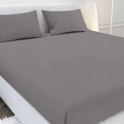 mayfair homes london Grey Solid 210 TC Cotton Fitted Bedsheet with 2 Pillow Covers Satin Stripe 2024 Collection-picture-31