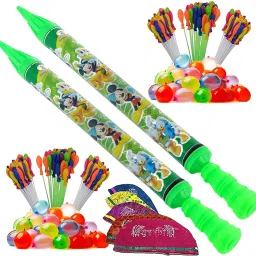 Pressure Gun Holi Pipe Pichkari (2 Pichkari 6 Magic Balloon 10 Holi Cap) Water Gun-image-85