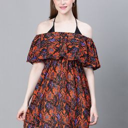 Oxolloxo Animal Printed Off-Shoulder Elasticated Swimwear Cover up Dress-image-99