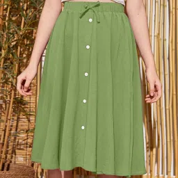 Women Solid Flared Green Skirt-image-27