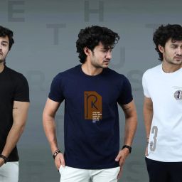 Pack of 3 Men Graphic Print Round Neck Cotton Blend Black, Navy Blue, White T-Shirt-picture-17