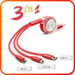 Wishmesh Store Multi Retractable 3 Amp Fast Charger 3-in-1 USB Charge Cord (red) Charging Pad-48